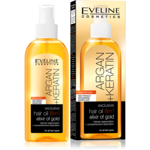 روغن 8کاره آرگان و کراتین ایولاین آبرسان و احیاکننده مو EVELINE Argan+Keratin HairOil 8in1 Elixir Of Gold 150ml