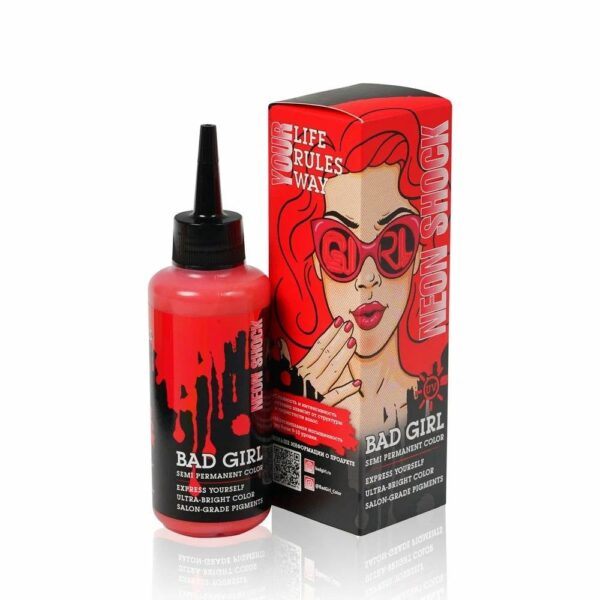 رنگ مو فانتزی قرمز نئونی بدگرل مدل نئون شاک Bad Girl Semi Permanent Color Neon Shock 150ml