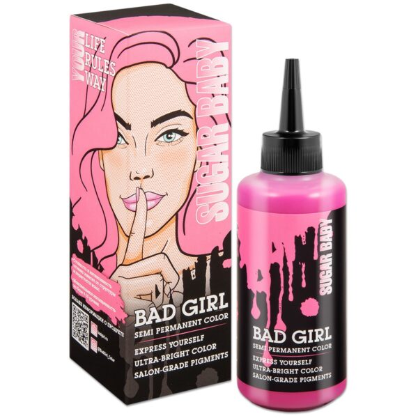 رنگ مو فانتزی صورتی پاستلی بدگرل مدل شوگر بیبی Bad Girl Semi Permanent Color Sugar Baby(Pink) 150ml