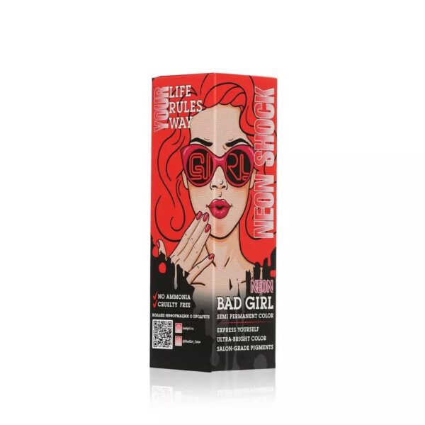 رنگ مو فانتزی قرمز نئونی بدگرل مدل نئون شاک Bad Girl Semi Permanent Color Neon Shock 150ml