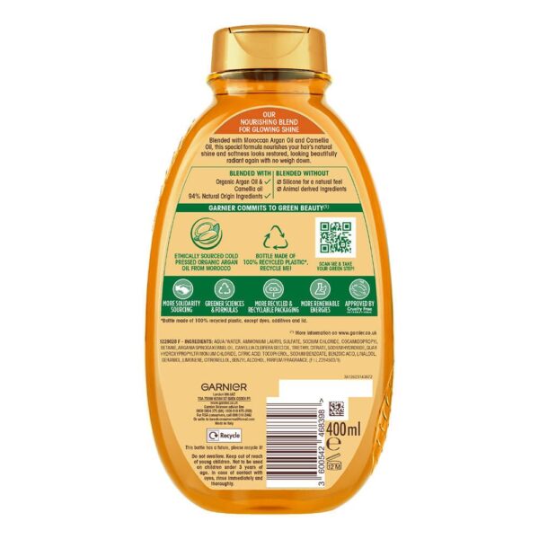 شامپو موهای خشک و کدر گارنیر روغن آرگان و کاملیا Garnier Fructis Ultimate Blends Argan And Camellia For Dry,Dull Hair Shampoo 400ml