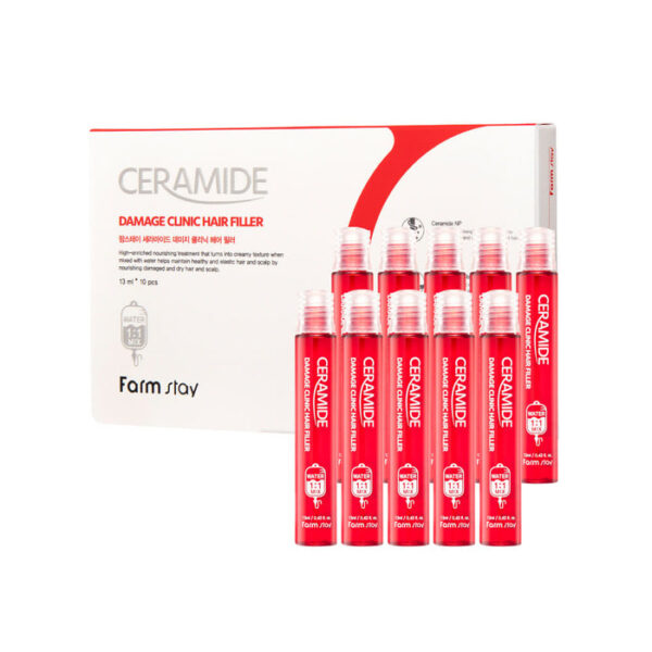 فیلر درمانی تخلخل مو فارم استی بسته 10عددی FARMSTAY Ceramide Damage Clinic Hair Filler