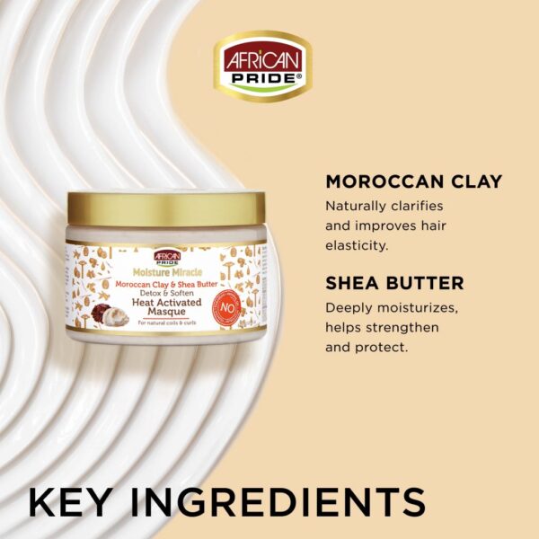 ماسک مو درمانی دیتوکس و پاکسازی موی فر افریکن پراید African Pride MOISTURE MIRACLE MOROCCAN CLAY & SHEA BUTTER MASQUE 340ml