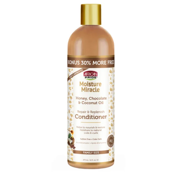 نرم کننده مخصوص موهای فر و حالت دار افریکن پراید African Pride Moisture Miracle Honey, Chocolate & Coconut Oil Conditioner 473ml