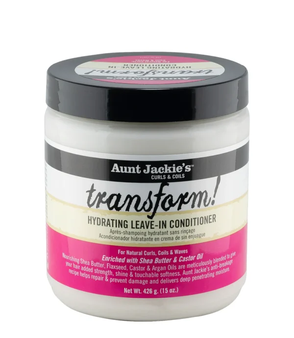 آبرسان و تقویت‌کننده موی فر شی باتر و کرچک برند آنت جکیز Aunt Jackie’s Transform! Hydrating Leave-in Conditioner 436ml