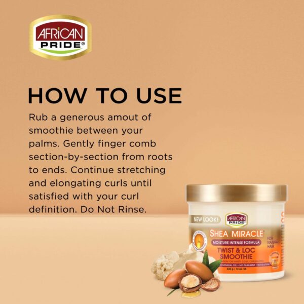 کرم استایل و آبرسان شی باتر موی فر افریکن پراید ساخت آمریکا African Pride Shea Miracle Twist & Loc Smoothie Styling & Moisturizing Cream for Curly Hair 340gr